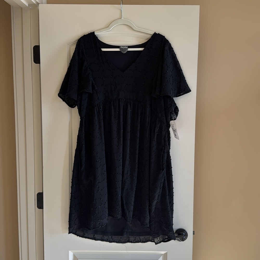 Arula Black chiffon lined Textured Dress